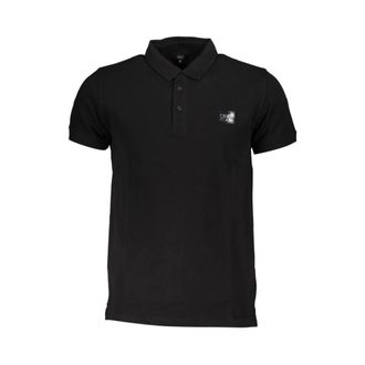 Cavalli Polo Shirts, male, Black, Size: 2XL Black Cotton Polo Shirt with Logo