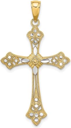 Diamond2Deal 14k Yellow Gold Rhodium Diamond-Cut Edges Cross Charm