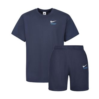 Nike Mens Athletic T-Shirt and Shorts Set Navy - Blue Cotton - Size X-Large