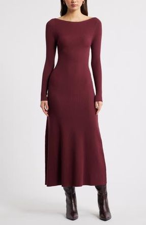 Open Edit Long Sleeve Rib Maxi Dress in Burgundy Tannin at Nordstrom Rack, Size X-Large