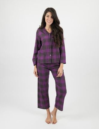 Leveret Womens Cotton Flannel Printed Holiday Pajama Set in Plaid Purple & Gray at Nordstrom, Size Xx-Large