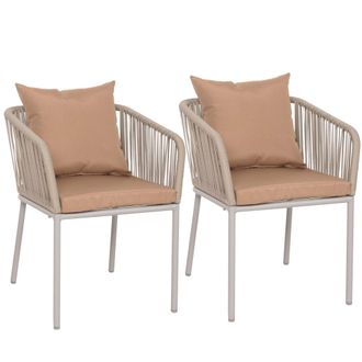 Hhg Nunca Usado] Lote De 2 Sillas De Jard&iacute;n Hhg 616, Reposabrazos Para Exterior, Tejido De Cuerda De Aluminio Resistente A La Intemperie Cuerda, Coj&iacute;n Gri