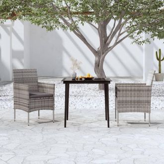 vidaXL Juego De Comedor De Jard&iacute;n 3 Piezas Con Cojines Gris Y Negro Vidaxl