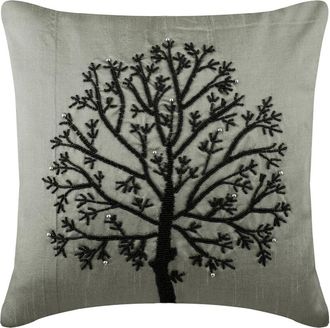 OEM Funda De Almohada De Estilo Europeo, Plateada, 65 X 65 Cm (26 X 26 Pulgadas), Funda De Almohada De Seda, Dise&ntilde;o De &Aacute;rbol Floral Natural Con Cuentas, F