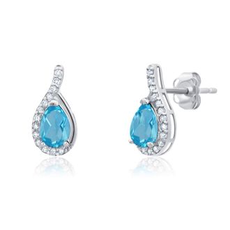 MAX + STONE 14k Yellow or White Gold Gemstone Pear Shape Drop Stud with Diamonds Accents