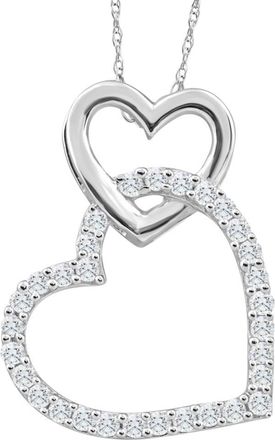 Pompeii3 10K White Gold 1/4Ct TW Diamond Small Heart Pendant Necklace 1 Tall