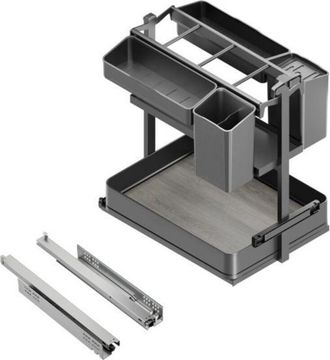 Emuca Emuca Carro Extra&iacute;ble Con Cestas Y Accesorios Harmony Con Cierre Suave, M&oacute;dulo Ancho 400mm Alto 700mm, Acero Y Madera, Gris Antracita
