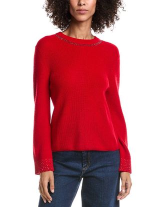 Fort&eacute; Cashmere Studded Wool & Cashmere-Blend Sweater