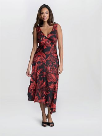 Gina Bacconi Womens Aneesha Floral Midi Dress - Red - Size 16 UK