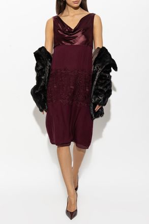 Ferragamo Lace-panel Midi Dress, Womens, Burgundy