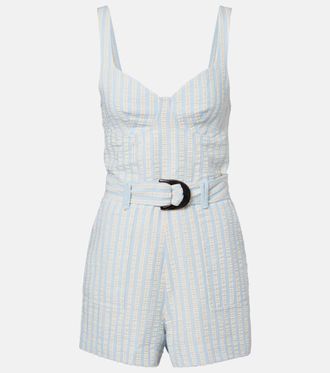 SIMKHAI Striped cotton-blend seersucker romper