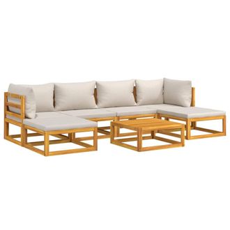vidaXL Set Muebles De Jard&iacute;n 7 Pzas Madera Maciza Y Cojines Gris Claro Vidaxl