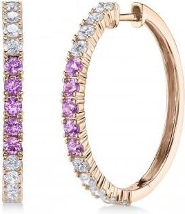 Allurez Lab Grown Pink Sapphire & Diamond Hoop Earrings 14K Rose Gold (1.54ct)