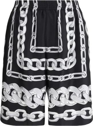 Versace Korte Broeken, Heren, Zwart, M, Barocco Zijden Shorts