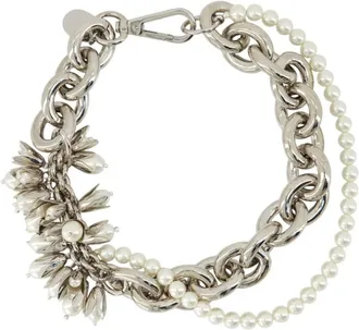 Simone Rocha Accessoires, Dames, Grijs, ONE Size, Parel Bloemen Ketting - Zilver