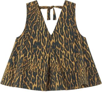 Ganni Leopard Top - Dames - Tops zonder mouwen - Groen - S - Katoen - Tops