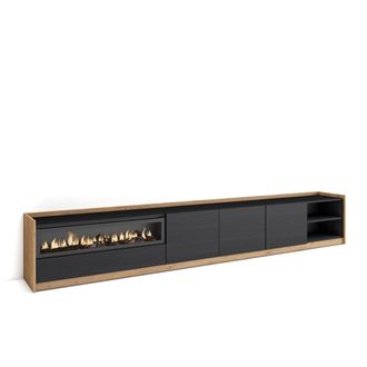 Skraut Home Skraut Home - Mueble Tv, Televisi&oacute;n, 310x37x50cm, Para Tv Hasta 80, Chimenea El&eacute;ctrica, Negro Y Roble