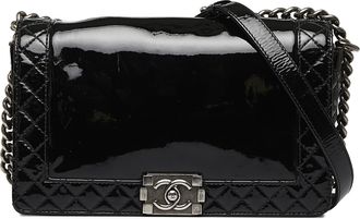 Chanel Black Patent Leather Medium Reverso Boy Bag