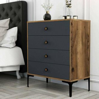 Dmora Cajonera Aether, C&oacute;moda Multiusos, C&oacute;moda De Dormitorio, Gabinete Con Cajones, 76x40h91 Cm, Nogal Y Antracita, Con Embalaje Reforzado - Dmora