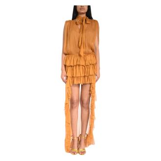 Actualee Party Dresses, female, Orange, Size: XS Asymmetric Ruffle Party Dress