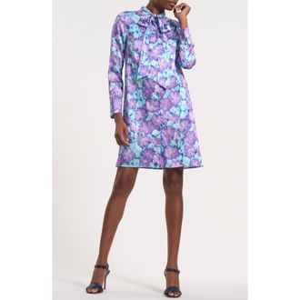 Isaac Mizrahi New York Tie Neck Long Sleeve Minidress in Blue/Lilac at Nordstrom, Size X-Large