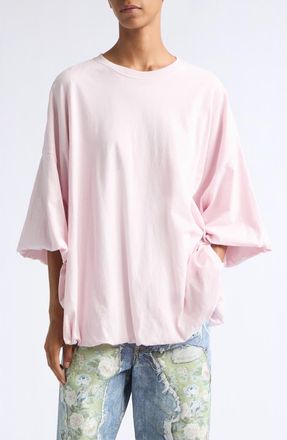Acne Studios Gathered Oversize 1996 Logo Graphic T-Shirt in Baby Pink at Nordstrom, Size X-Small