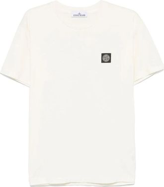 Stone Island Tops, Heren, Wit, XL, Katoen, Wit Slim Fit T-shirt met Logo Patch