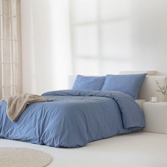COTTON ARTEAN Funda n&oacute;rdica Percal Algod&oacute;n 200 Hilos azul 260x240 Cama 180