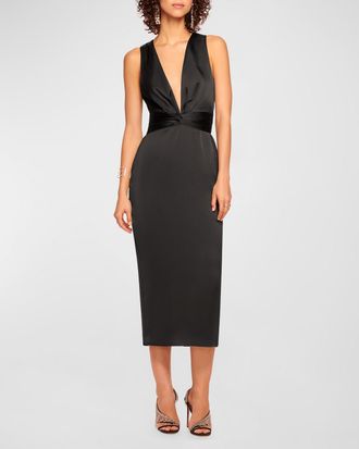 Ramy Brook Talon Sleeveless Deep V-Neck Midi Sheath Dress