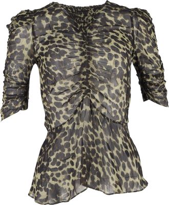 Isabel Marant Caja Ruched Blouse in Animal Print Viscose