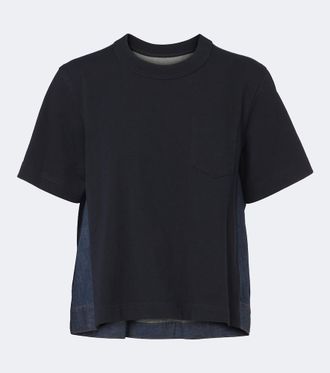 sacai Cotton jersey and denim T-shirt