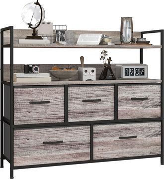 HOMCOM Bedroom Chest Of Drawers 5 Drawer Dresser W/ Shelves - Grey Wood Effect | TJ Hughes