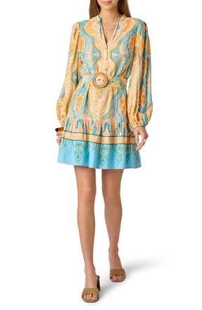 Adrianna Papell Long Sleeve Placed Print Dress in Peach Multi at Nordstrom, Size 12