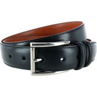 Trafalgar Store Lorenzo 32mm Dropped Edge Leather Dress Belt in Black at Nordstrom, Size 36