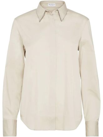 Brunello Cucinelli Monili-chain shirt - women - Nylon/Cotton - M - Brown