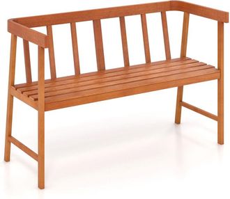Costway 2-Person Outdoor Bench Patio Wooden Bench w/Ergonomic Backrest-Natural
