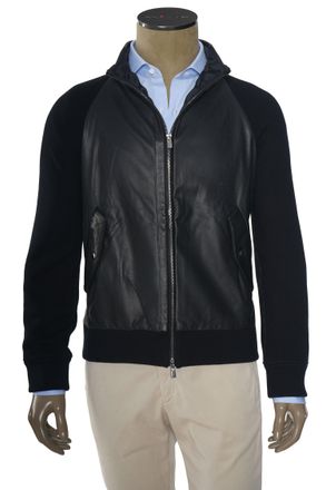 Manrico Cashmere Cashmere Zip-Up Leather Panel Jacket