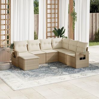 vidaXL Vidaxl - Set Sof&aacute;s De Jard&iacute;n 7 Piezas Y Cojines Rat&aacute;n Sint&eacute;tico Beige