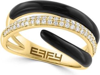 Effy 14K Yellow Gold Onyx & Pav&eacute; Diamond Wrap Ring in 14K Gold at Nordstrom, Size 7