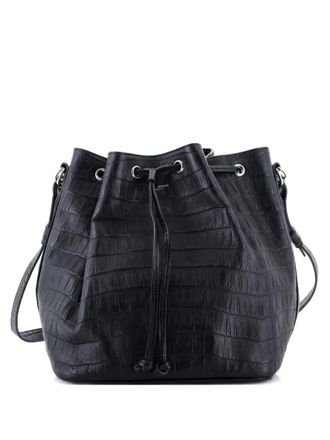 Saint Laurent Emmanuelle Crocodile Embossed Leather Medium bucket bag - Black
