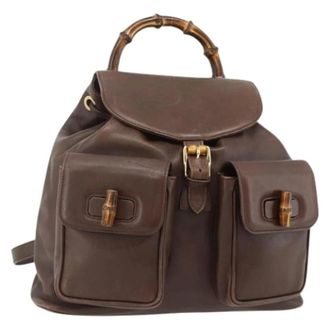 Gucci Pre-owned Backpacks, female, Brown, Size: ONE SIZE Pre-owned Vintage Leather Backpack