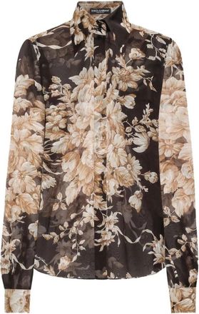 Dolce & Gabbana Zijden Bruin Beige Shirt Aw 25 - Dames - Overhemden - Veelkleurig - M - Overhemden