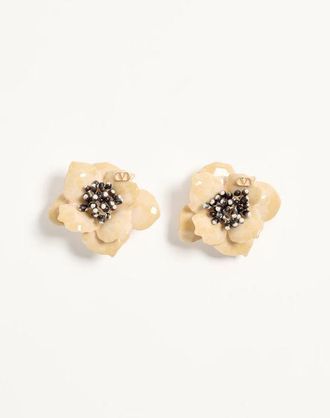 Valentino Garavani Fleur Lumineuse Earring in Metal, Enamel and Fabric Wo