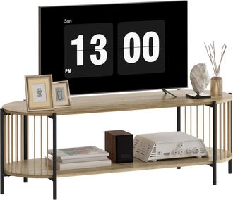 HOMCOM Homcom - Mueble De Tv Bohemio Mesa De Tv Hasta 55 Pulgadas Con Dise&ntilde;o En Cuerda De Papel Y 2 Estantes Abiertos Para Sal&oacute;n 124x43,5x41 Cm Natural