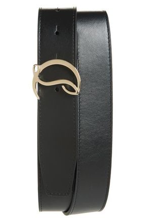 Christian Louboutin Mooncrest Reversible Leather Belt in Black/Cafe/Gold at Nordstrom, Size 100