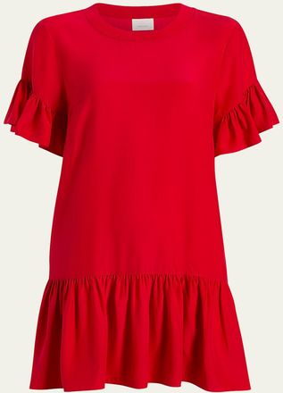 Cinq &agrave; Sept Leilah Ruffle Silk T-Shirt Dress