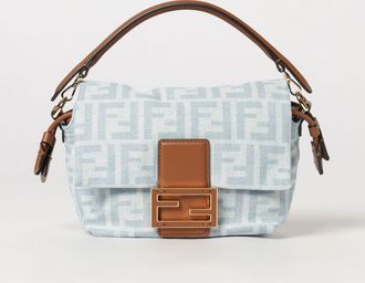 Fendi Mini borsa Mamma Baguette in denim con monogram FF jacquard