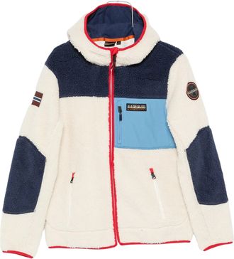 Napapijri Off-White Yupik Color-Blocked Hooded Fleece Jacket
