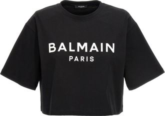 Balmain T-Shirts, female, Black, M, Cropped Crewneck T-Shirt