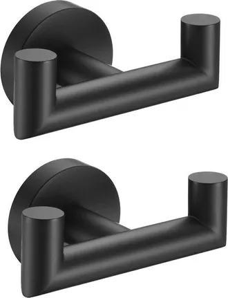 OEM Juego De 2 Percheros Para Ba&ntilde;o, Toallero, Gancho Doble De Acero Inoxidable Para Ropa, Perchero De Ba&ntilde;o, Gancho Para Ropa, Toallero, Negro Mate